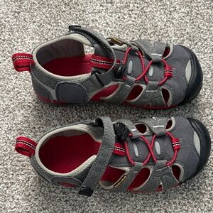Keen Gray and Red Kids Sandals